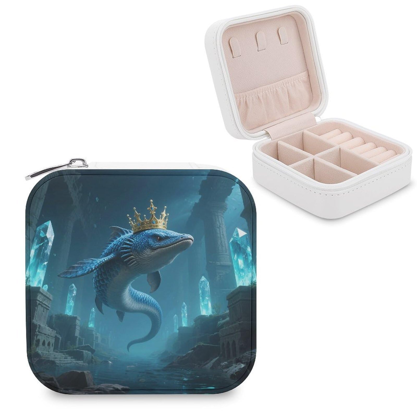 VstaDank Ichthyosaur Jewelry Box for Women Jewelry Organizer Storage Case with Zipper Mini Travel Jewelry Case Cute Trinket Organizer Leather Portable Jewelry Storage Box