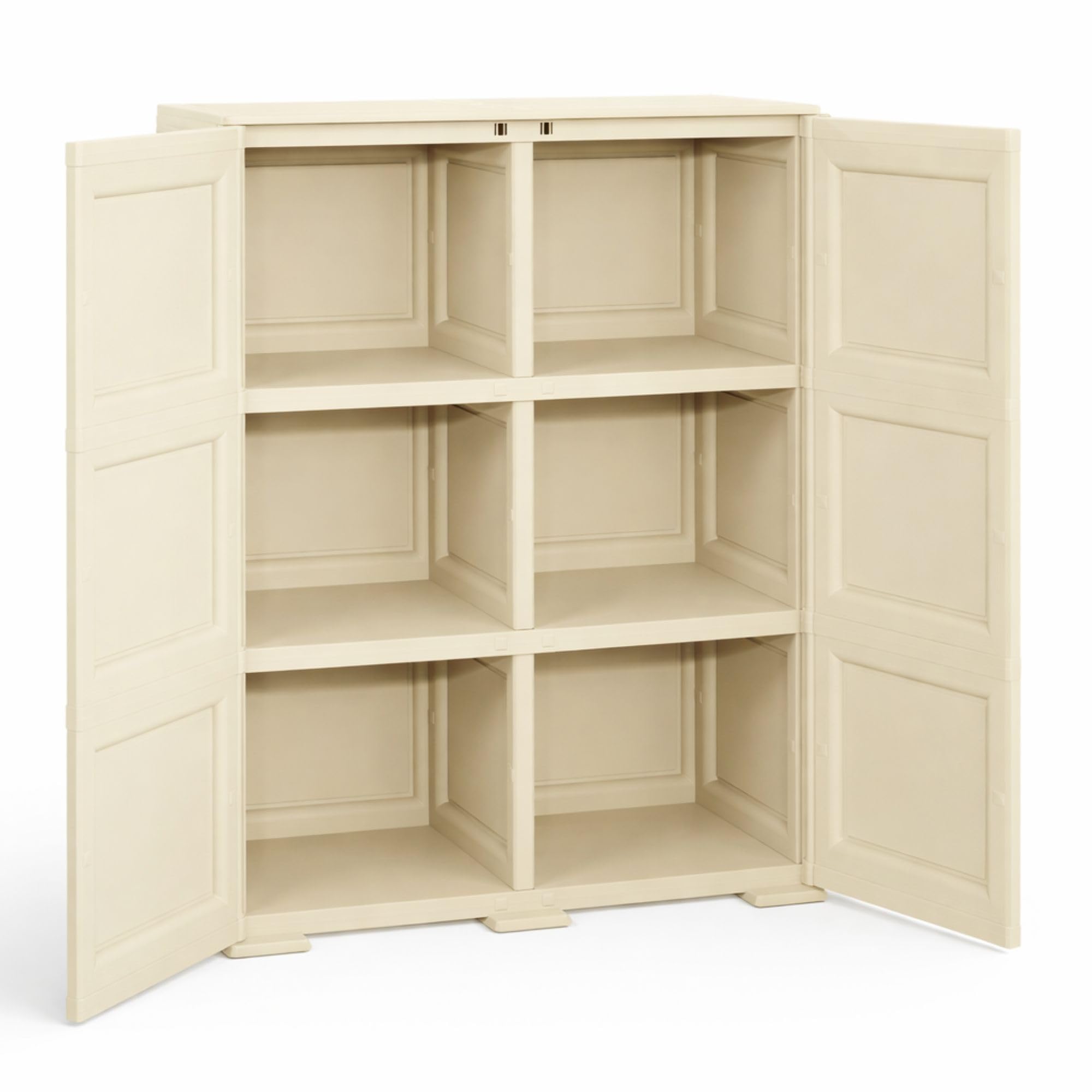 Armadio in Plastica 79 x 43 x 125 cm con Ante Traforate – Mobile Contenitore Verticale Salvaspazio per Zona Living e Organizzazione Casa (Angora)