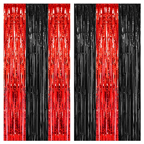 Pigetale, 2 Pack 3.2X8.2 Feet Black And Red Foil Fringe Curtains Party Decorations, Tinsel Curtain Backdrop Streamers For Birthday Graduation Fiesta Stranger Theme Halloween Christmas Party Supplies #TOP14