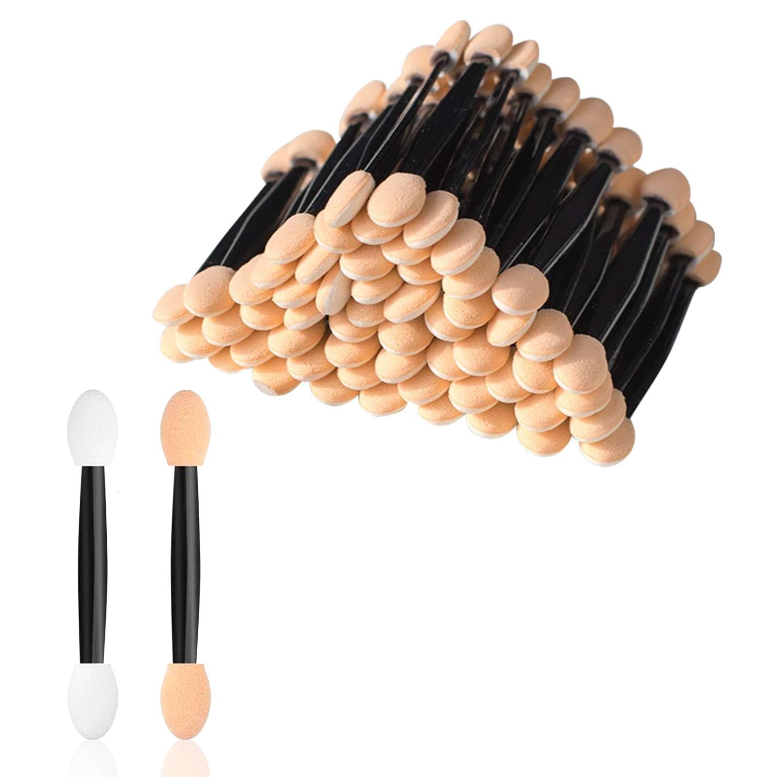 Funalix Lidschatten Applikator,50 Stück Lidschatten Pinsel Doppelseitige,Einweg Schwamm Schminkpinsel für präzises Schminken bei Erwachsenen, Mädchen und Damen