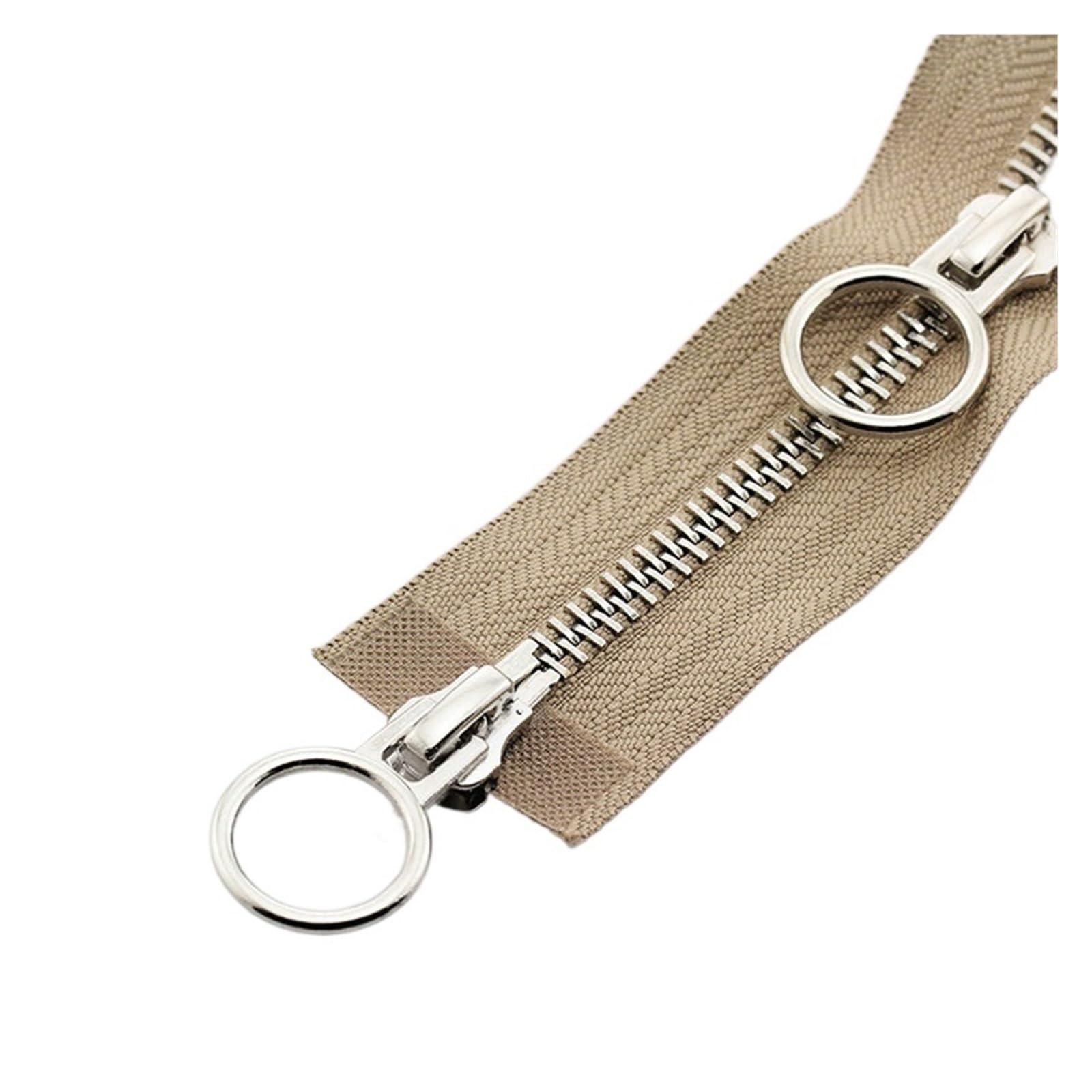 Zip, 1PC Zip Jacket Double Slider DIY Sewing Circle Sliders Garment Accessories(Khaki,70cm)