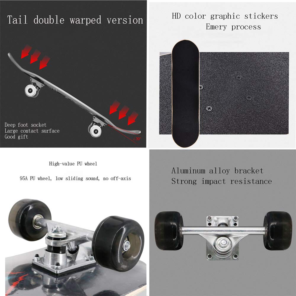Skateboard Completo, Tabla de Skate Retro Maple Wood Adultos y Niños con Pro Skate Board, Alta Velocidad Rodamientos+PU Rueda, para Principiantes y Profesionales