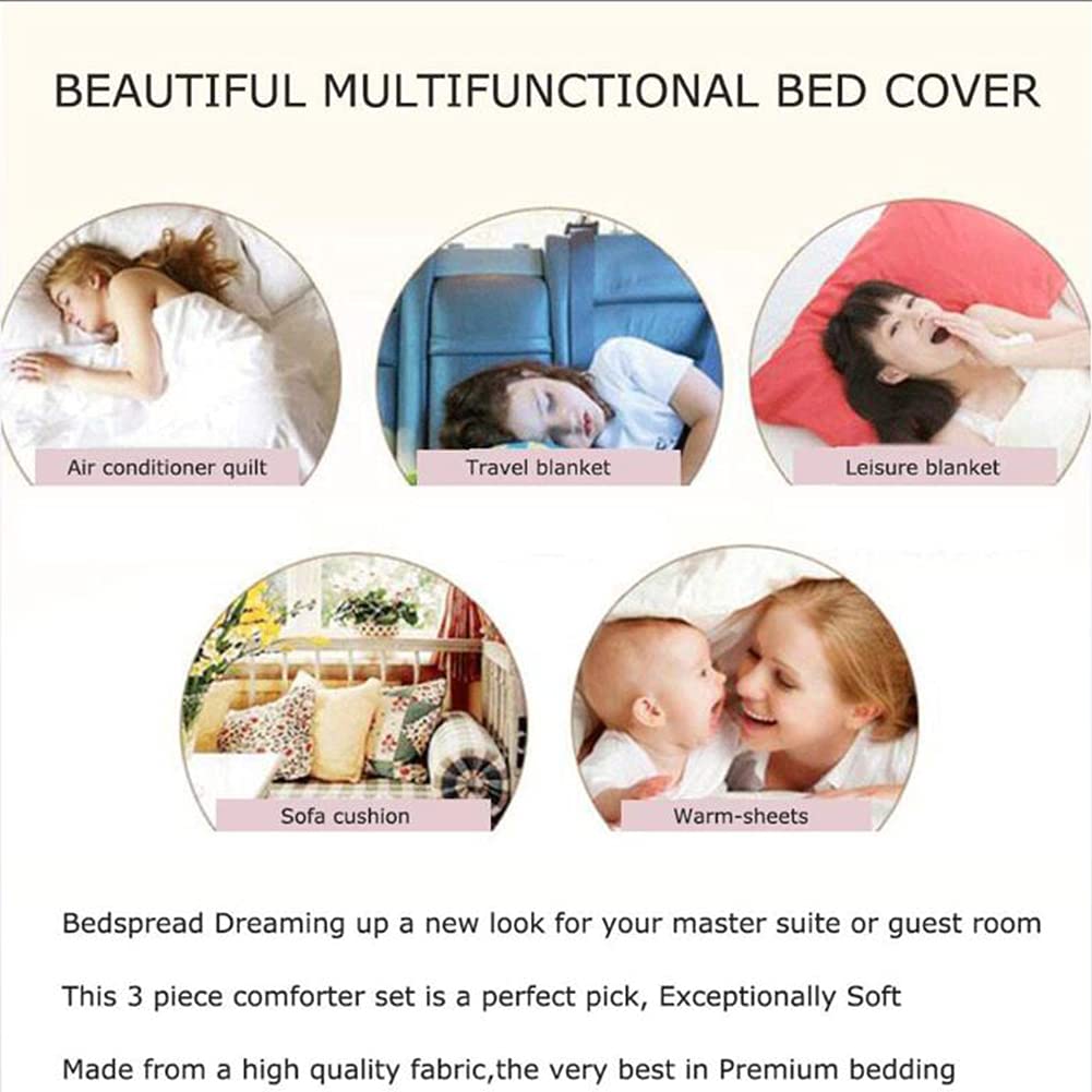 Juego de Colcha King Size 240x260cm Colcha Acolchada Floral con 2 Fundas de Almohada para Cama Doble