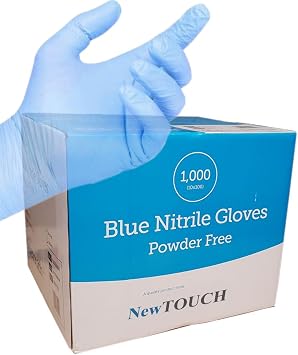 NewTOUCH Disposable Powder Free Vinyl Gloves Blue Nitrile Black Nitrile White Latex, Black Latex Gloves x 1000 Blue Nitrile, Large
