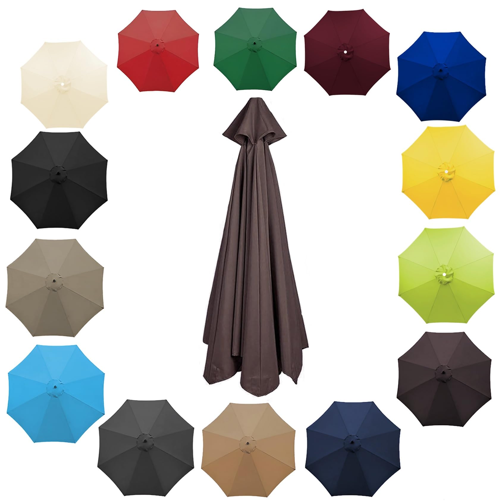 Cmjymx Unisex Brown 200Cm 2.7M 300Cm Umbrella Replacement Parasol Canopy, Garden Parasol Canopy Cover For Patio Sun Umbrella, 6 Arms/8 Arms Replacement Parasol Cover, Market Table Umbrella Replacement Top(Color:,Siz