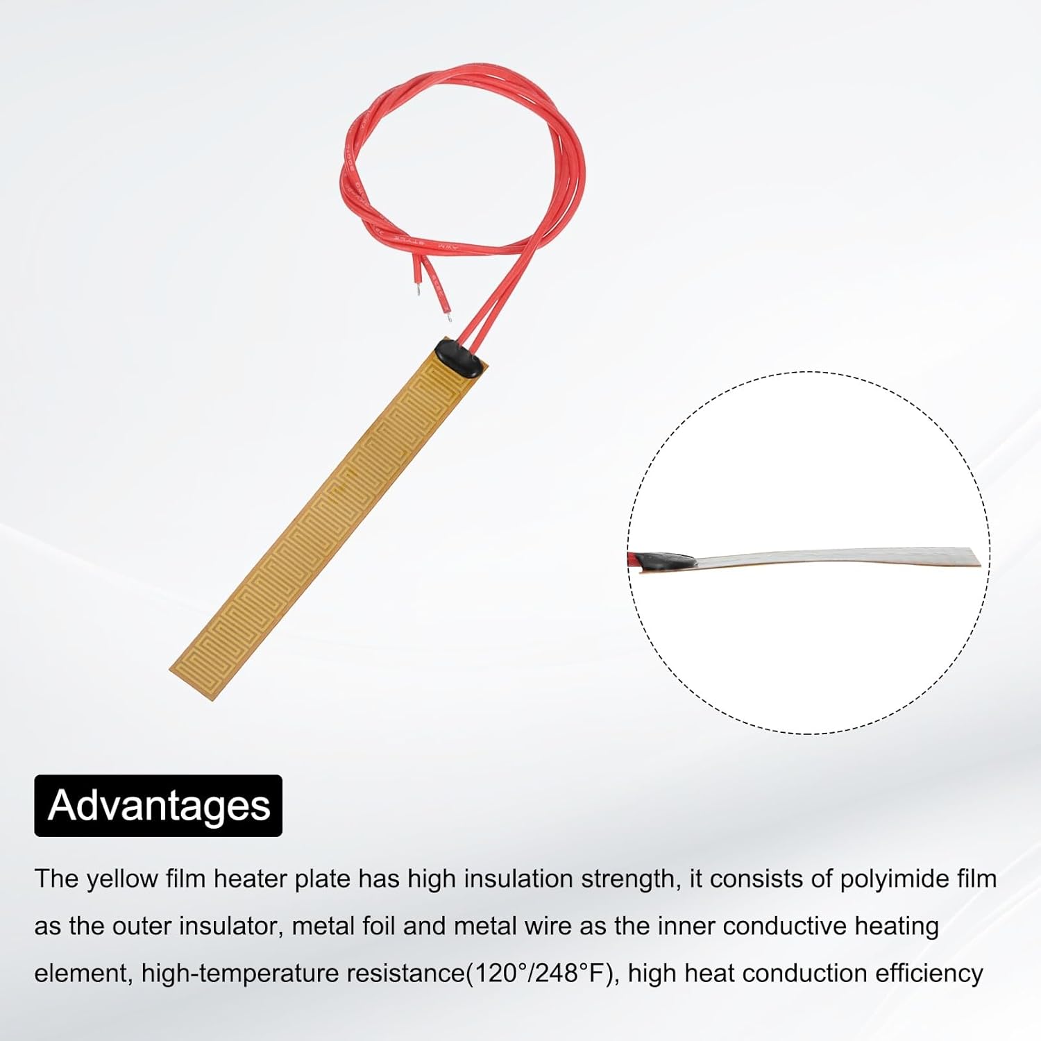 MECCANIXITY 2pcs Heater Film Heating Plate, 9W 24V Polyimide Heat Pad Adhesive PI Heater Elements Film 100mmx12mm Heater Strip for Constant Temperature