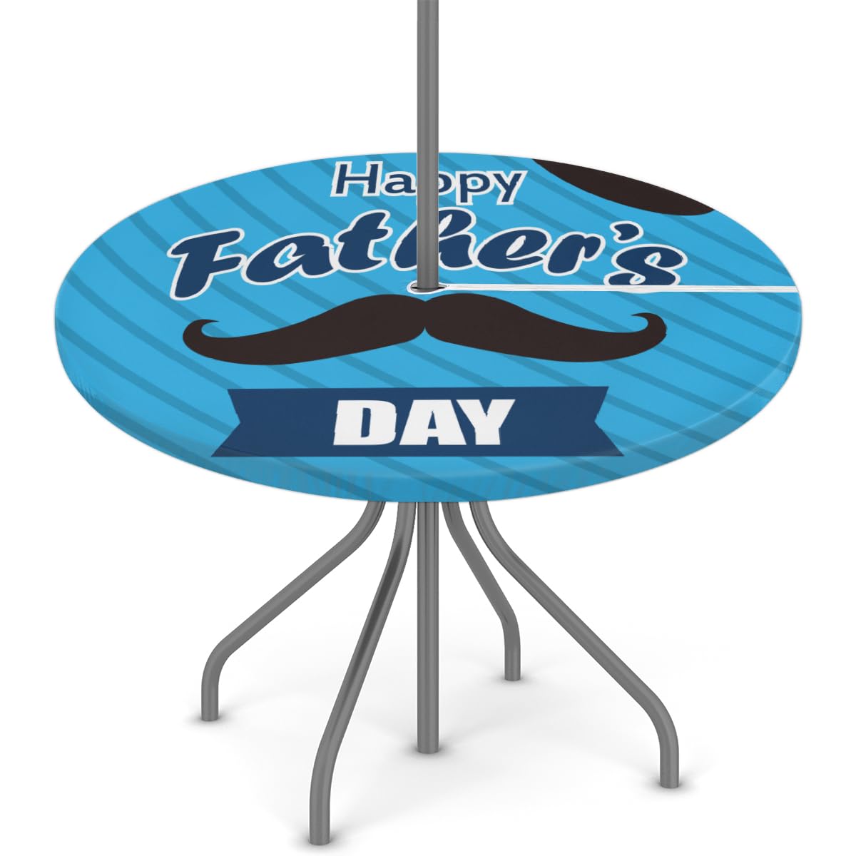 XMNYGJ Father's Day Hat Mustache Round Fitted Tablecloth with Umbrella Hole Zipper Outdoor Oil Waterproof Stain Resisteant Round Elastic Table Cover for Party, Picnic and Patio 36-44 Inch