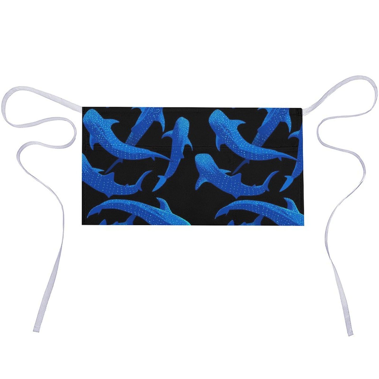 Blue Shark Whale Server Aprons with 3 Pockets Water Resistant Waist Apron Waitress Aprons Half Short for Kitchen Cooking Restaurant Coffee Shop