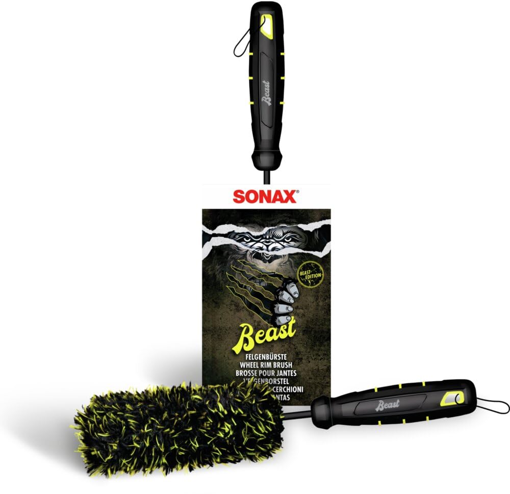 SONAX FelgenBürste Beast Edition (1 Stück) löst den Dreck auf deiner Felge selbst in Engen Zwischenräumen, Ecken und Felgenbett | Art-Nr. 04917410