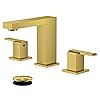 KENES Brushed Gold Widespread Bathroom Faucet 3 Hole Bathroom Sink Faucet Gold Two Handle, 8-Inch 3 Pieces Bathroom Vanity Faucet with Pop Up Drain & Supply Lines, KE-9050-4-P