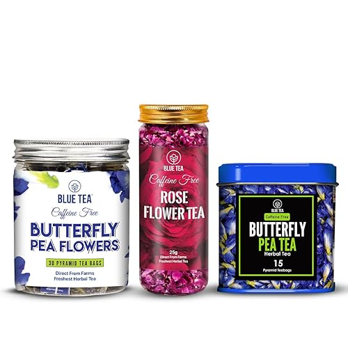 BLUE TEA - Combo - Té de flores de guisante mariposa (30 bolsas de té) + té de rosas (0.88 onzas) + té de flores de guisante mariposa (15 bolsas de