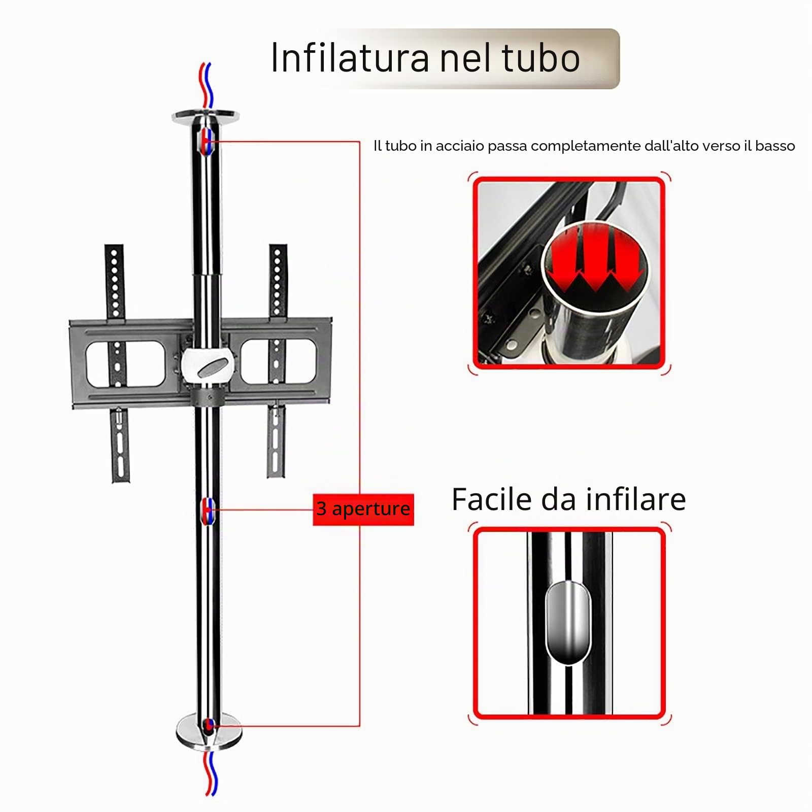 Staffa Parete Divisoria TV LCD - Supporto Da Pavimento Con Telaio Girevole a 360 Gradi, Partizione Gancio Per Mobile TV (66-82cm)