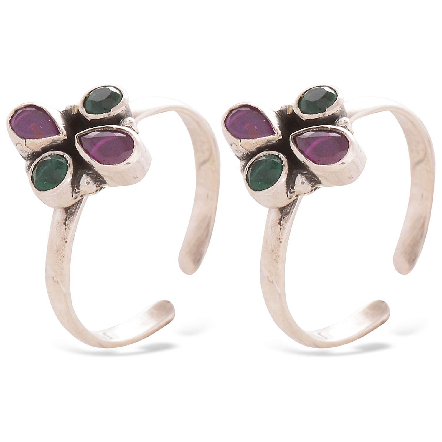 925 CZ Silver Emerald Ruby Toe Rings (Leg Finger Rings) In Pure 92.5 Sterling Silver For Women | Toe Rings for Women and Girls | Chandi Bichiya-image-42