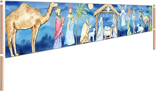Manger Scene Religious Christmas Yard Banner Religious Merry Christmas Garden Sign Banner Holy Nativity Christmas Banner Xmas Home Yard Banner Decoration (9.8 X 1.6 FT)