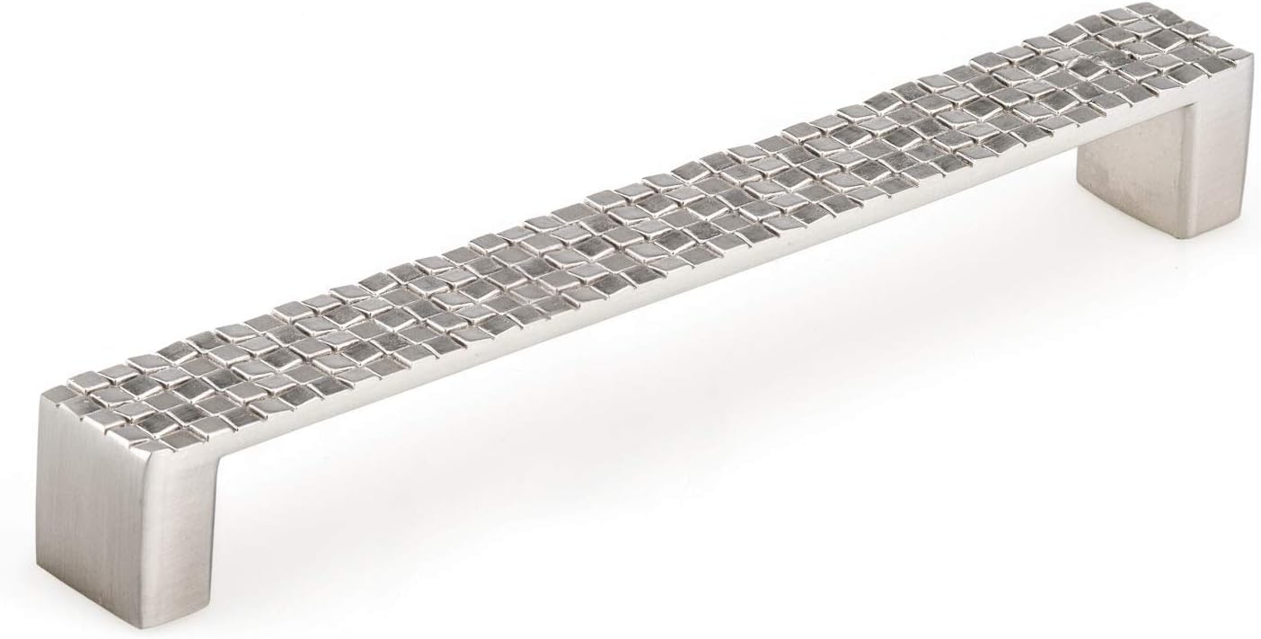Richelieu Hardware BP6227192195 Modena Collection 7 9/16-inch (192 mm) Center-to-Center Checkered Brushed Nickel Modern Rectangular Cabinet and Drawer Pull Handle for Kitchen, Bathroom, and Furniture