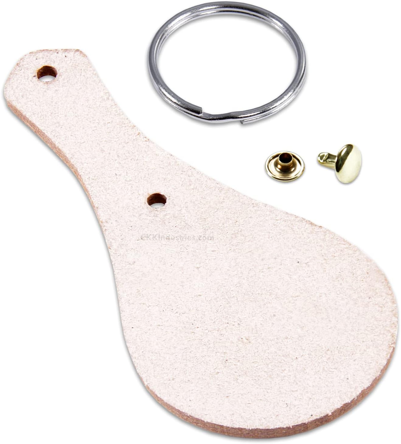 Leather Key Fob Kit - Cowhide - Natural - (8-9oz) - Rivet (Brass Finish) - Key Ring (Nickel Finish) - (USA Made) - (15 Pack)