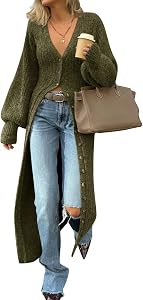 Saodimallsu Womens Long Duster Cardigans Button Down Maxi Sweater Dress