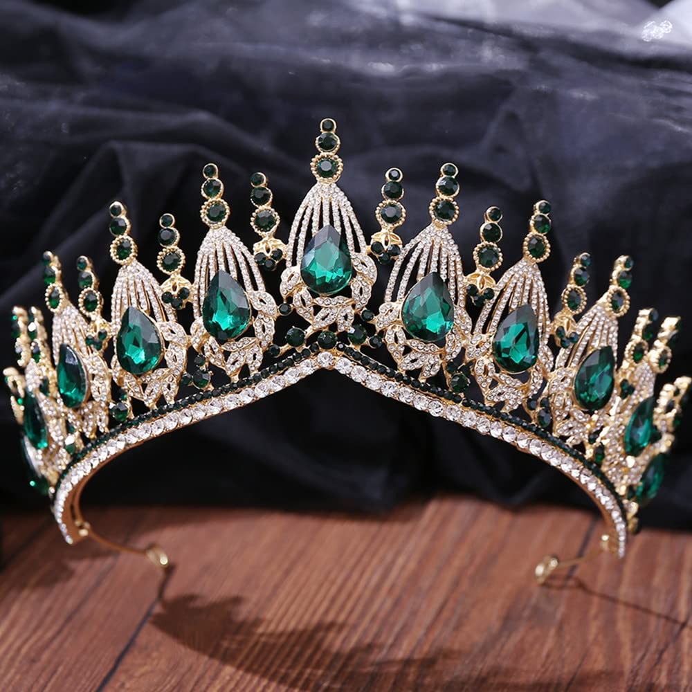 Biżuteria do włosów Korona Tiary dla kobiet Królowa Opal Kryształowa Tiara Korona Eleganckie nakrycia głowy Tiara Ślubna sukienka do włosów Biżuteria Akcesoria firmy, Gold-01