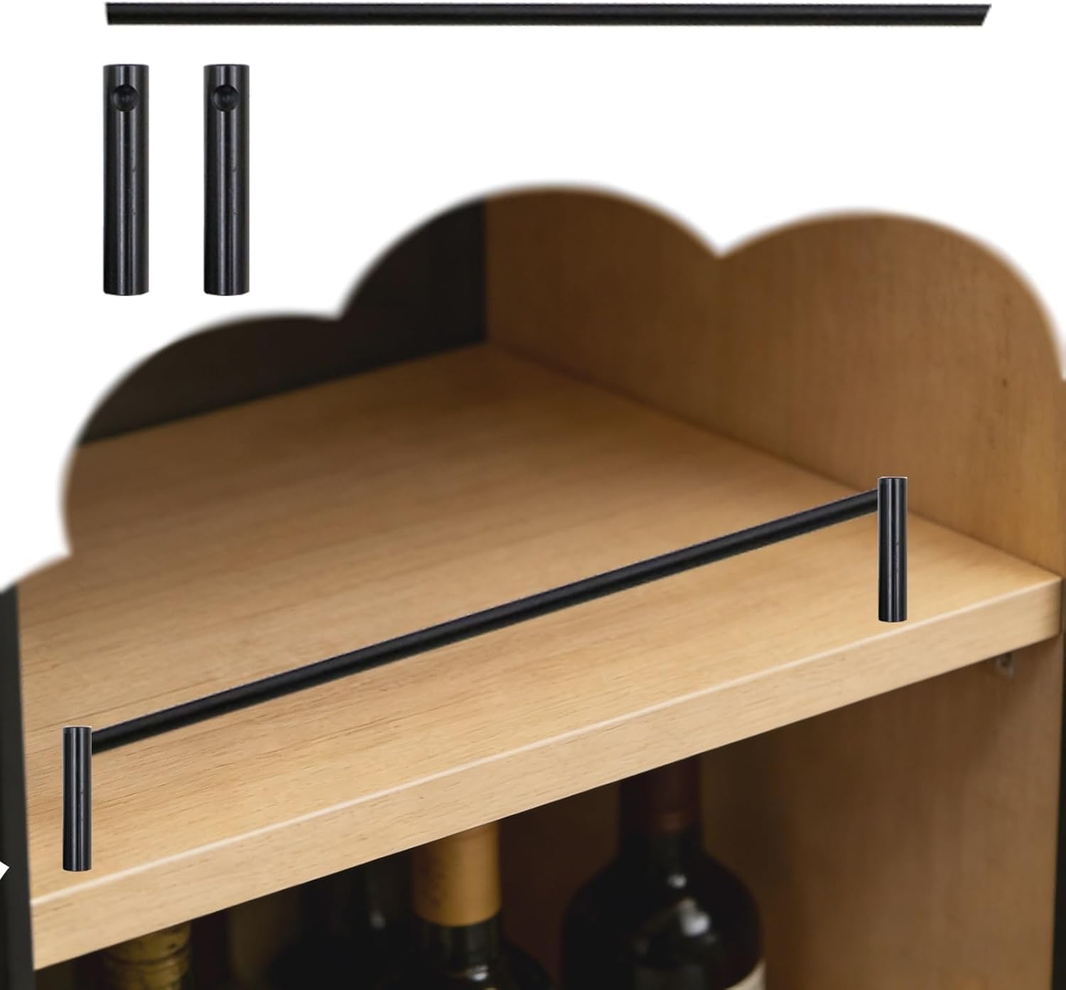 Usknxiu Brushed Gold Aluminum Shelf Guard Rail, Diameter Tipping Shelf Railing with Brackets & Caps, Metal Guard Fence for Hanging Shelving, Kitchen Cabinets,Black C,26in/66cm
