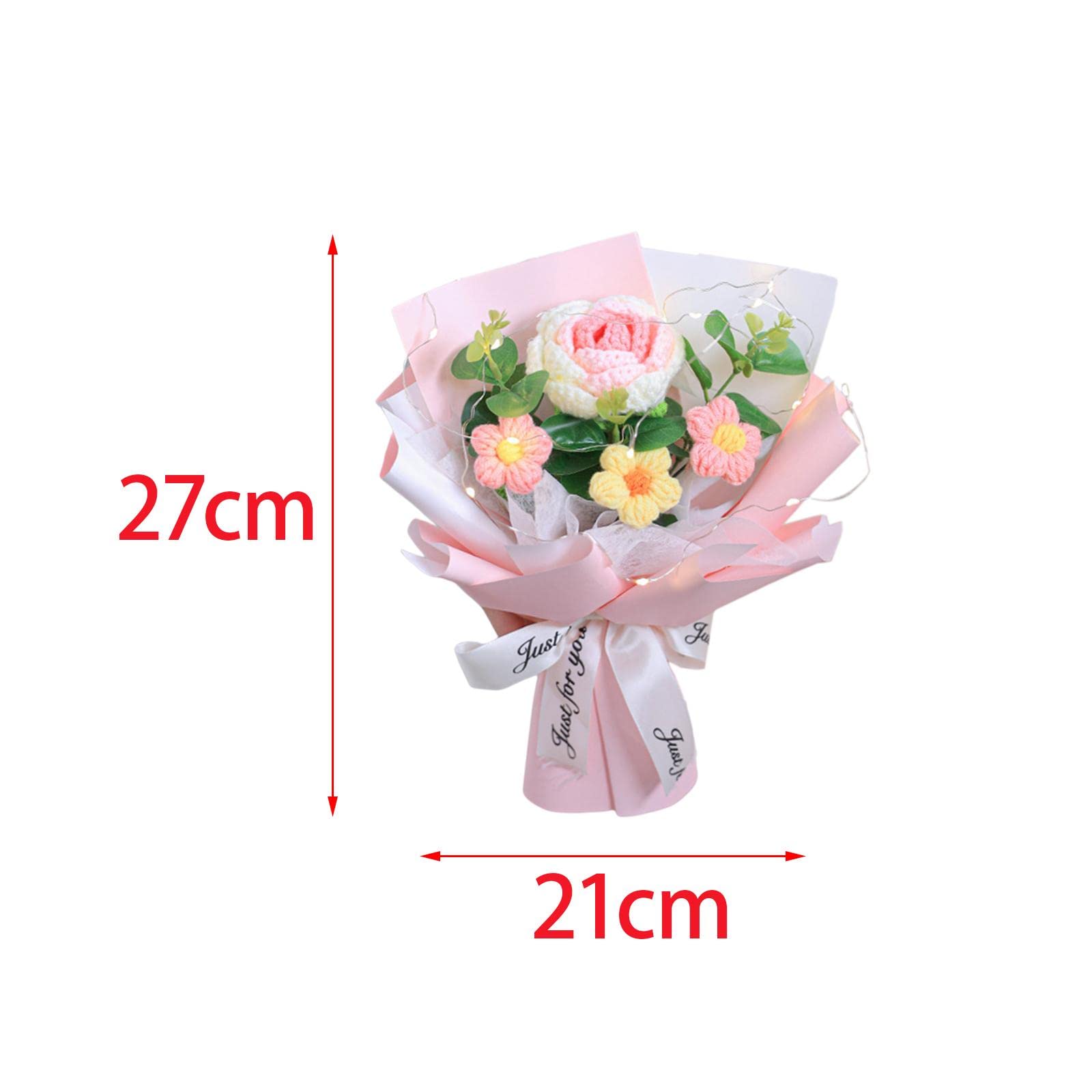 Bouquet de Fleurs Crochet Rose Tissé à la Main Polyvalent Ornement Tricoté Fête des Mères