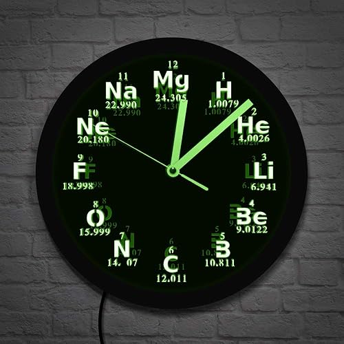Miniatura 4 de The Geeky Days Elemento de mesa periódica Reloj de pared Ciencia Elementos químicos Iluminación LED Reloj de pared Química Ciencia Geeks y