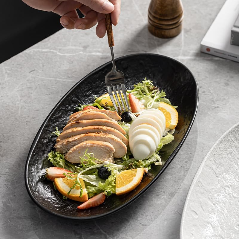 Serving Platter Oval Plates Premium Ceramic 12-Inch Set Serving Dishes for Entertaining– Textured Matte Finish | Modern Dinnerware for Elevated Dining (2-Pack Black) - Image 2