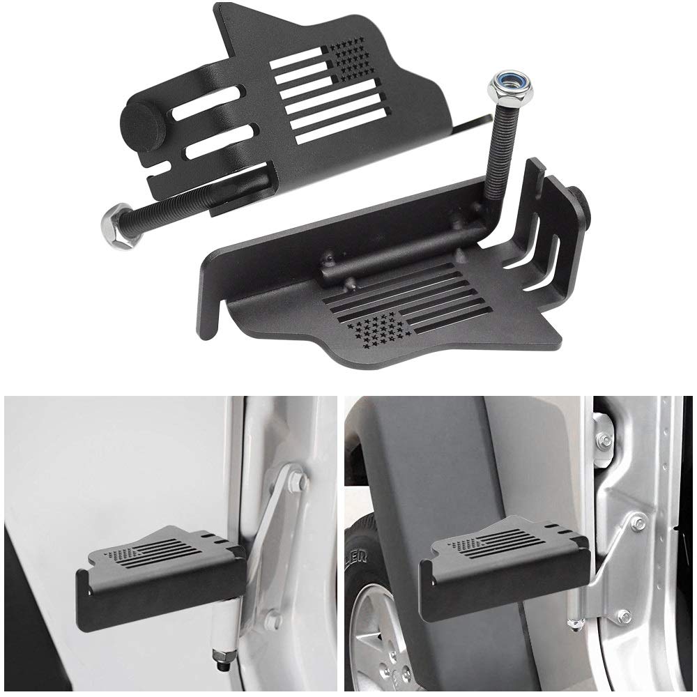 Bolaxin US Flag Front Foot Pegs Doorless Rest Pedal 2 Pcs Black Steel Compatible for Jeep Wrangler JK JKU JL JLU 2007-2020