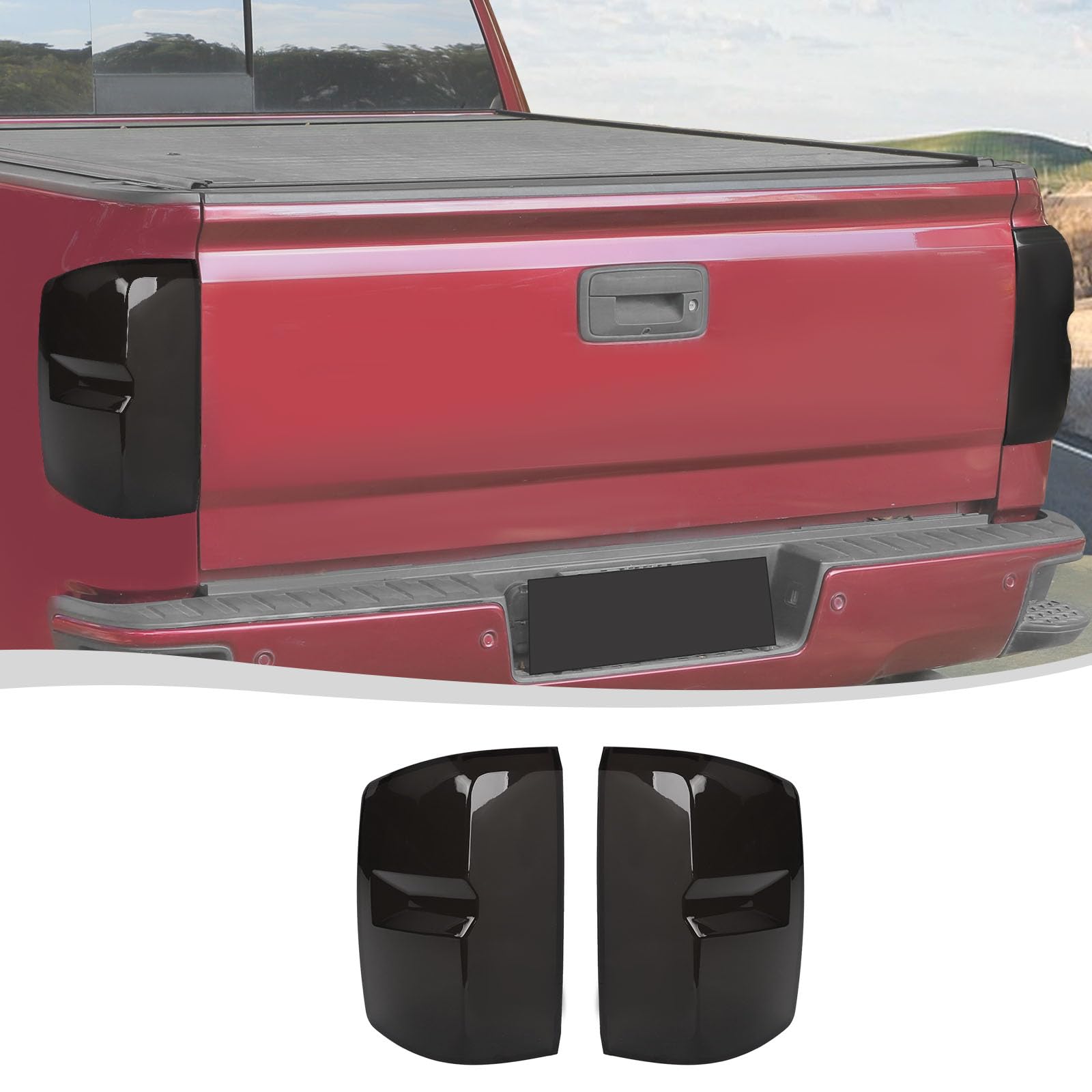 Voodonala Smoked Tail Light Cover Rear Light Trim Guard Compatible with Chevy Silverado Exterior Accessories 2014-2018, Smoke Black
