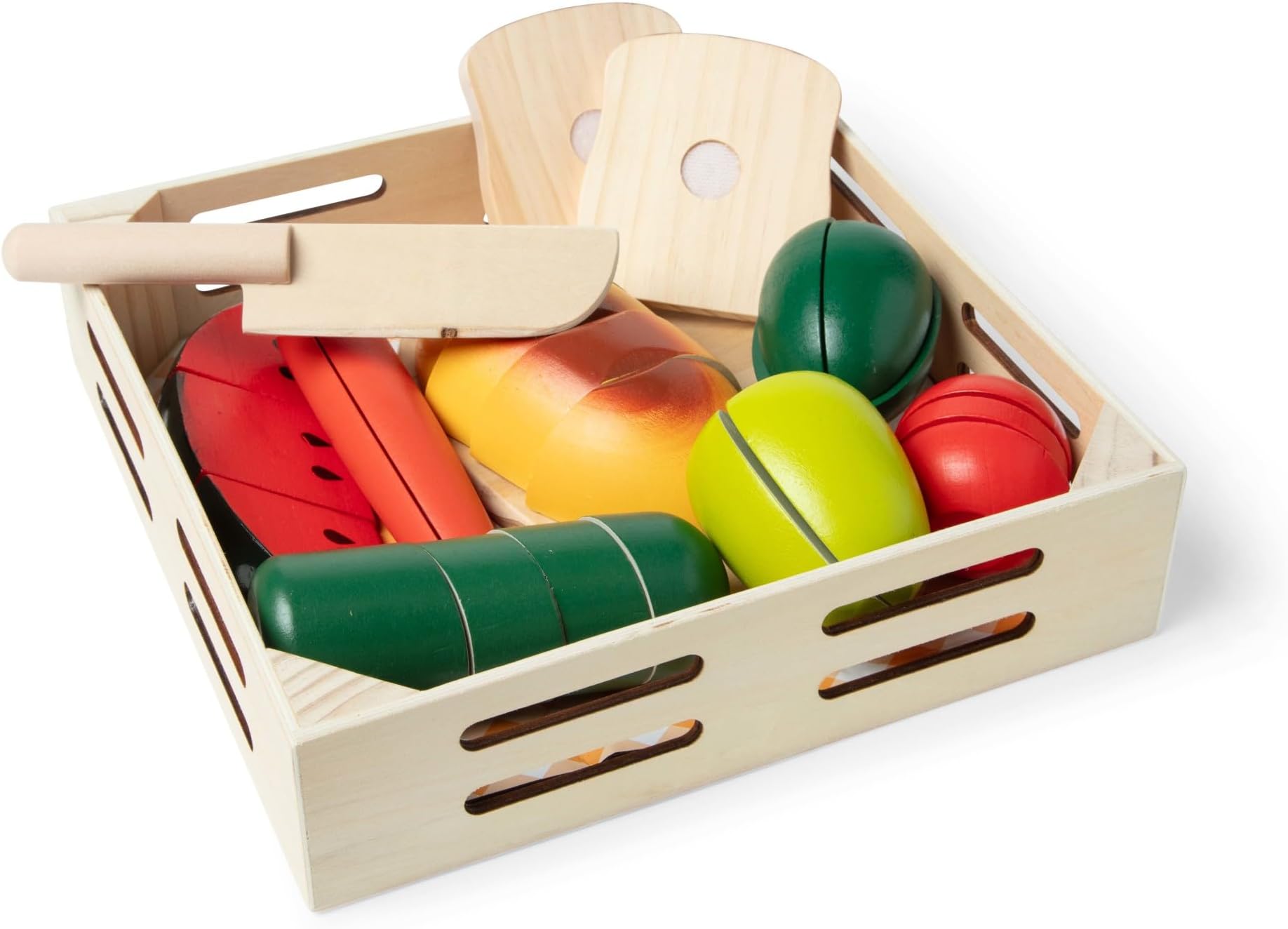 Cutting Food Play Food Set With Wooden Pieces, Knife, Cutting Board Pretend Play Kitchen Toys, For Toddlers And Kids Ages 3+
