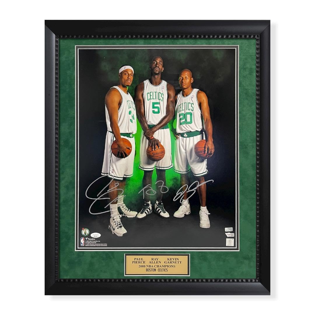 Paul Pierce, Ray Allen & Kevin Garnett Celtics Autographed 16x20 Photograph Framed to 23x27 Fanatics - Autographed NBA Photos