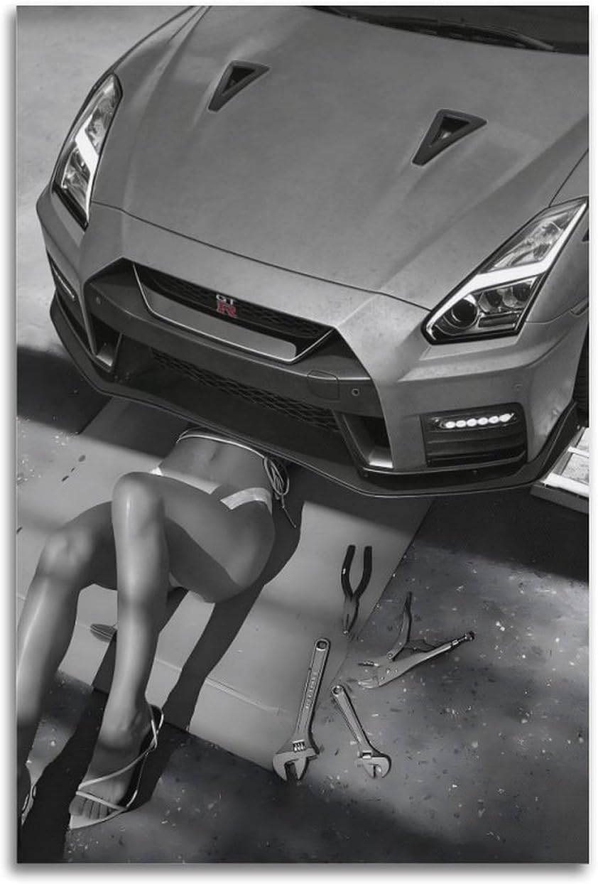 LINWDSB Japanese Legendary JDM Sports Cars Poster - Retro Anime Wall Art (Supra A80, Skyline GT-R R34R32, AE86) - Classic Japanese Car Decor for Garage Man Cave Frame-style-2 16x24inch(40x60cm)