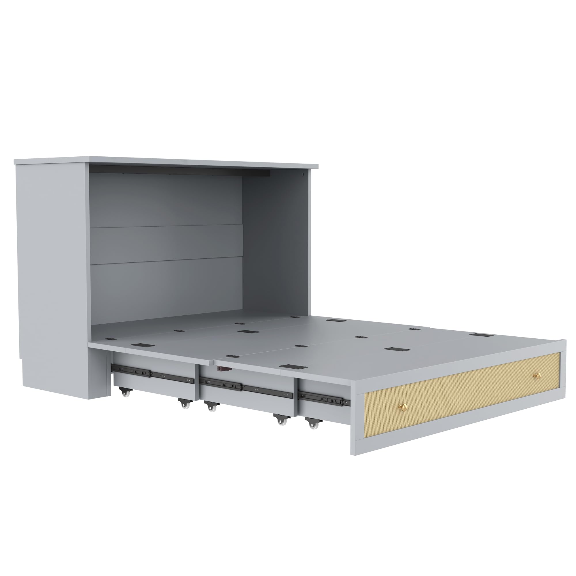 Cama Armario, 140 x 200, Móvil Armario Cama con Cajones en el Extremo de la Cama y Estante en la cabecera de la Cama con USB y Enchufe Cama con Plataforma Convertible, Sin Colchón (Gris)