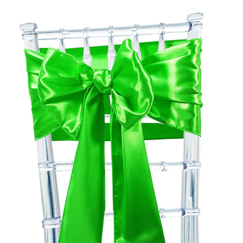 Time to Sparkle 10pcs Satin Chair Cover Sashes Bow Tie Ribbon Table Runner Wedding Reception Decoration - Apple Green — image 1