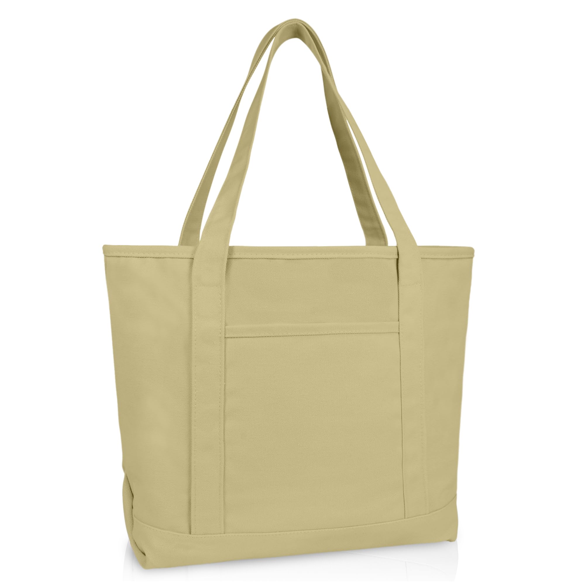 Dalix 20" Solid Color Cotton Canvas Shopping Tote Bag in Beige