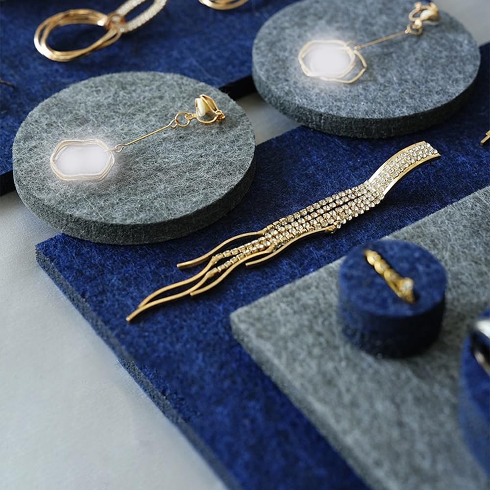 Portagioielli Blue Felt Jewelry Display Set with Ring Trays Earring