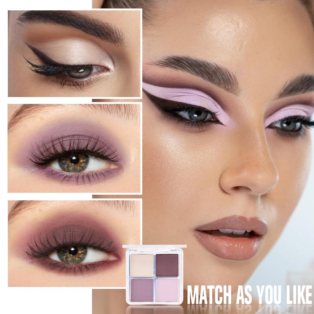 4 Colors Beige Nude Brown Pink Yellow Eye Shadow Powder Palette Makeup, Neutral Travel Matte Shimmer Creme QuadsEyeshadow Palette for Women Highly Pigmented Waterproof, paleta de sombras de ojos 01: 0.21 Ounce (Pack of 1) A-02#