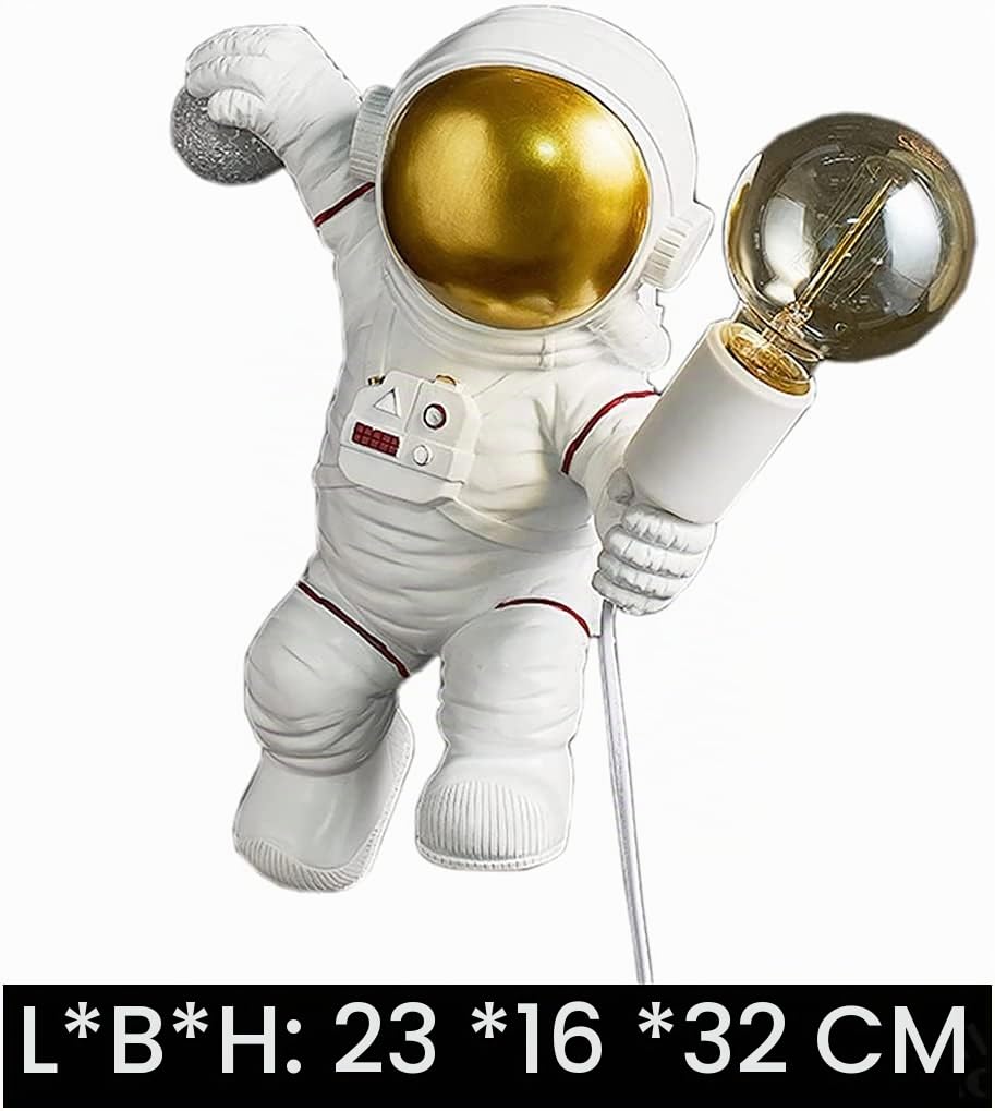 ACMHNC Astronaut Kinder Wandleuchte Mit Stecker Und Schalter, E27 Kinderlampe Weiß Wandlampe Innen Für Jungen Mädchen Kinderzimmer Dekorative Nachtlicht Süße Kinderwandlampe Mit 1,5M Kabel