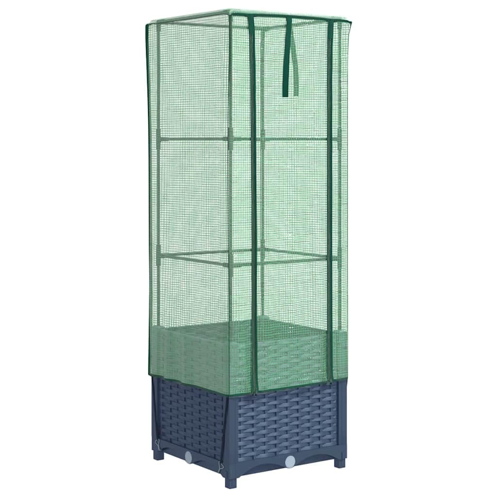 Polipropileno resistente con cubierta invernadero y cremalleras Gris | Arriate Elevado con Cubierta Invernadero Aspecto Ratán 40x40x139 cm Macetero Jardín Protección Plantas Balcón