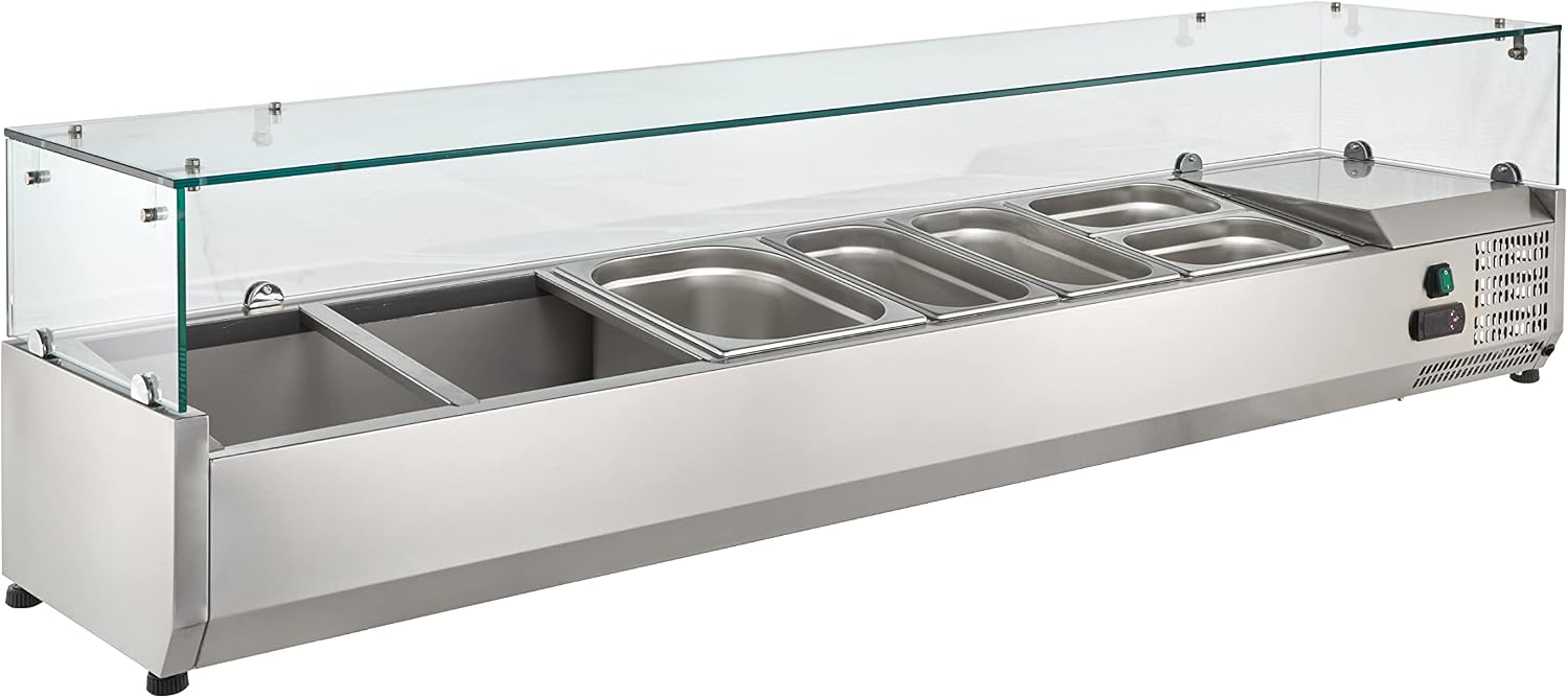 GastroHero ECO Kühlaufsatz – 5x GN 1/4, Glasaufsatz, Edelstahl, Digitales Thermostat, Energiesparend – Für Professionelle Gastronomie