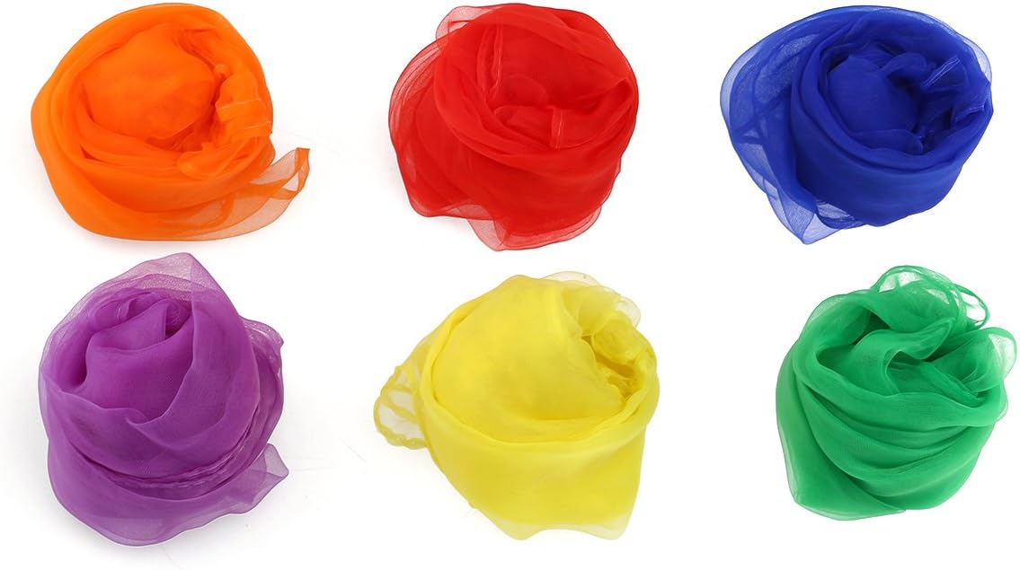 Musuntas 6pcs 24 Inches Square Juggling Silk Dance Scarves Ribbons/Juggling Scarf/Magic Scarves/Magic Tricks Performance Props Accessories Movement Scarves Rhythm Band Scarf