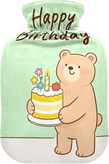 Happy Birthday Beer Green hot Waterbottle with Soft Cover, 2L Warm Water Bottle for Bed for Tummy Warmer