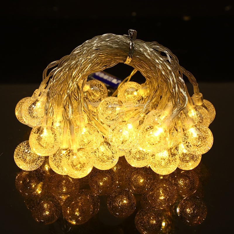 Image of One94Store Crystal Ball String Lights - 14 LED 3M Warm White Plug-in Waterproof Fairy Lights for Bedroom, Garden, Diwali, Christmas, Wedding & Party Decoration