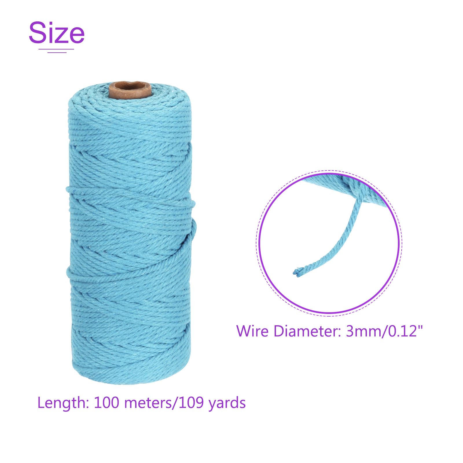 DMiotech 3mm x 100M (109 Yard) Sky Blue Natural Cotton Macrame Rope - Image 4