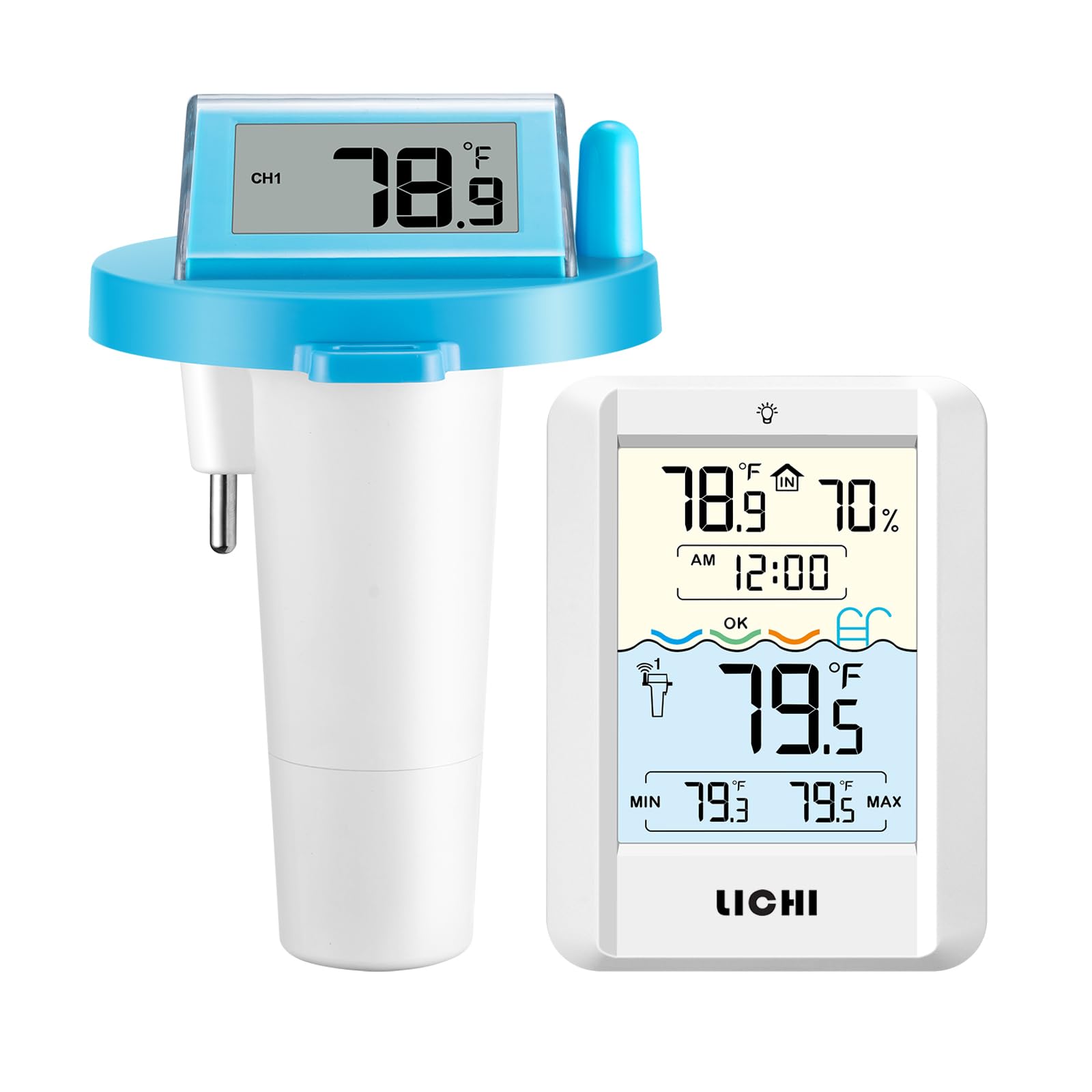 Solar Wireless Floating Pool Thermometer - Upgraded IPX8 Waterproof Easy Read Digital Thermometer with Time, Indoor Temperature & Humidity Monitor for Swimming Pools, Spas, Hot Tubs-image-3