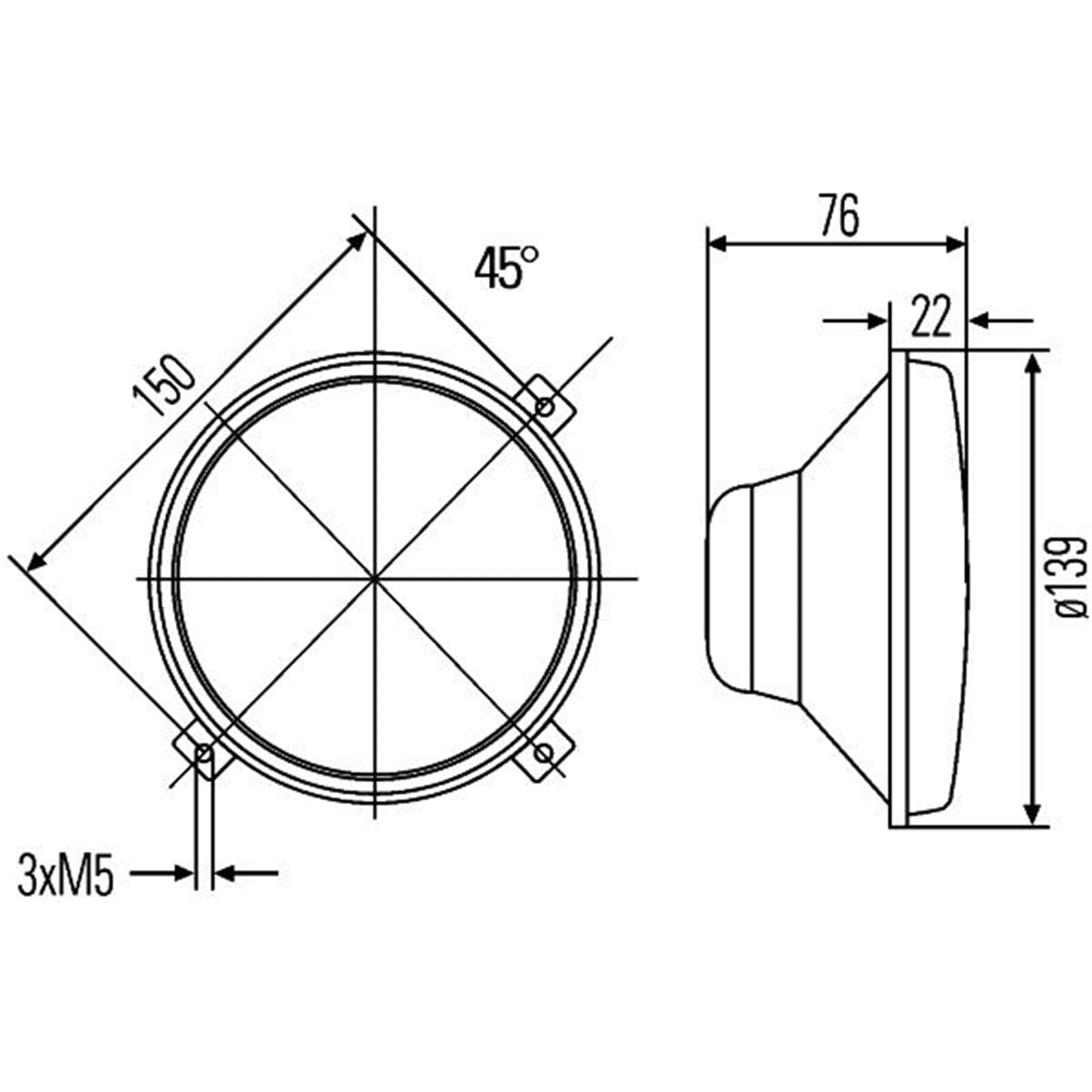HELLA 1A3 996 162-021 Halógena/FF-Faro principal - M133 - 12V - redondo - Número de referencia: 12.5 - Montaje - Tulipa transparente - Conector: Conector plano - Delante, derecha/Delante, izquierda