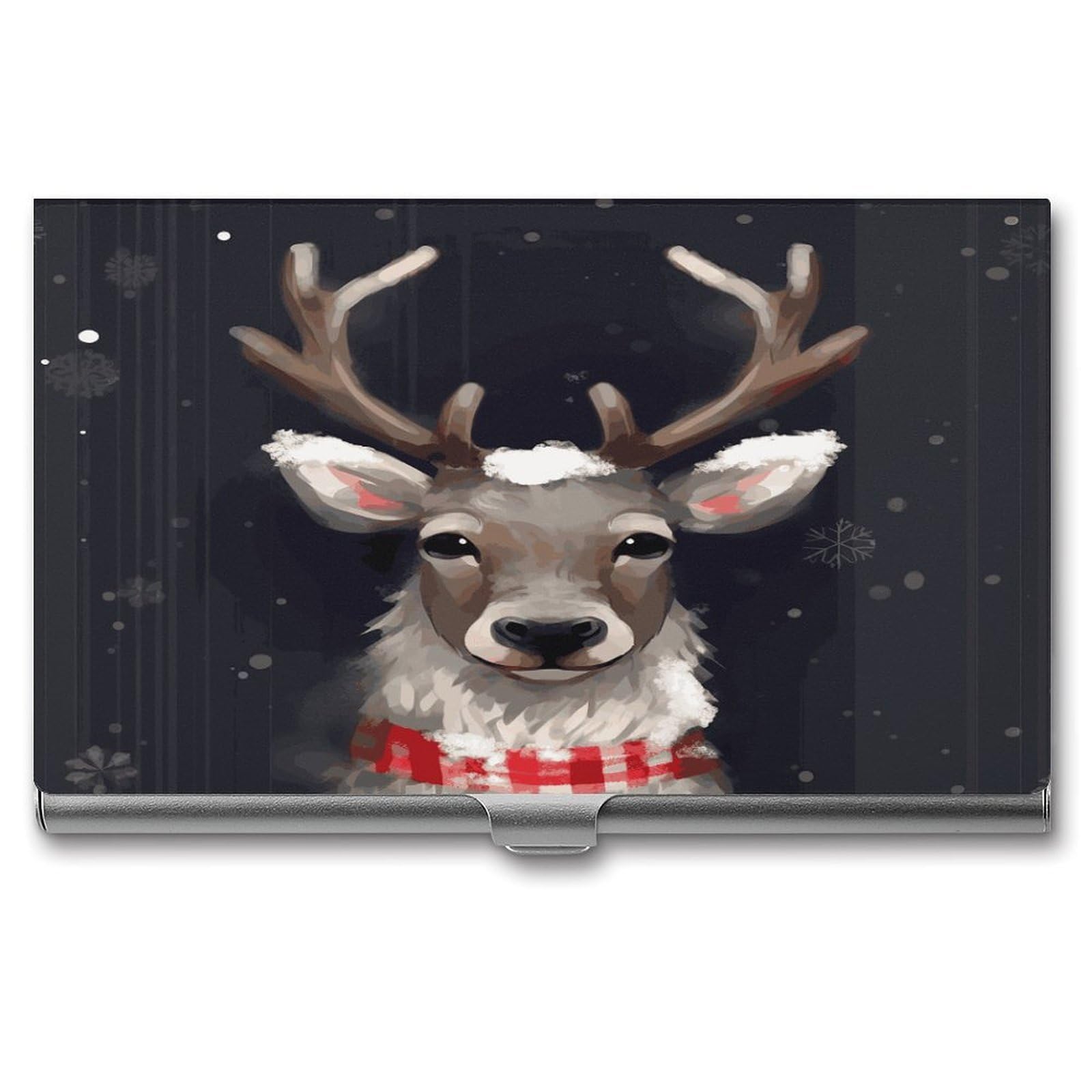 Ldgsuph Men's Style Reindeer Business Card Holder Fashion Slim Name Card Holder Minimalist Design Case Metal Card Carrier Personalized Business Card Case With Flip For Wo