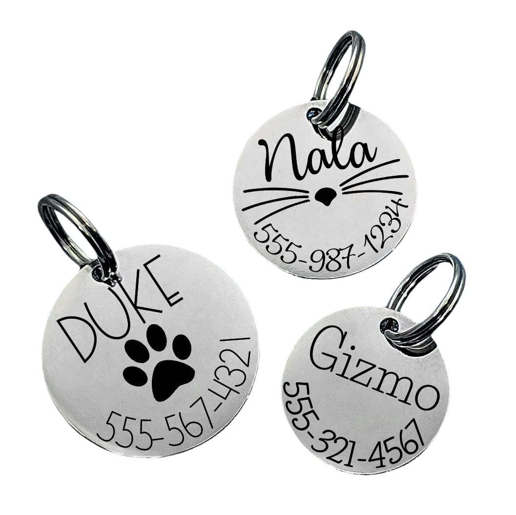 Pet ID Tag Custom Engraved Circle - Choose your font - Choose your design - 3 different sizes!