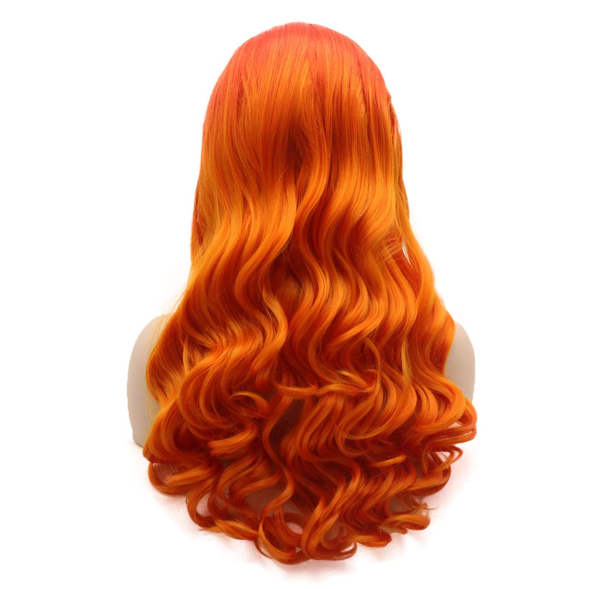 Hair Wavy Long 24inch Orange Root Light Orange Ombre Heavy Density Realistic Synthetic Lace Front Wigs