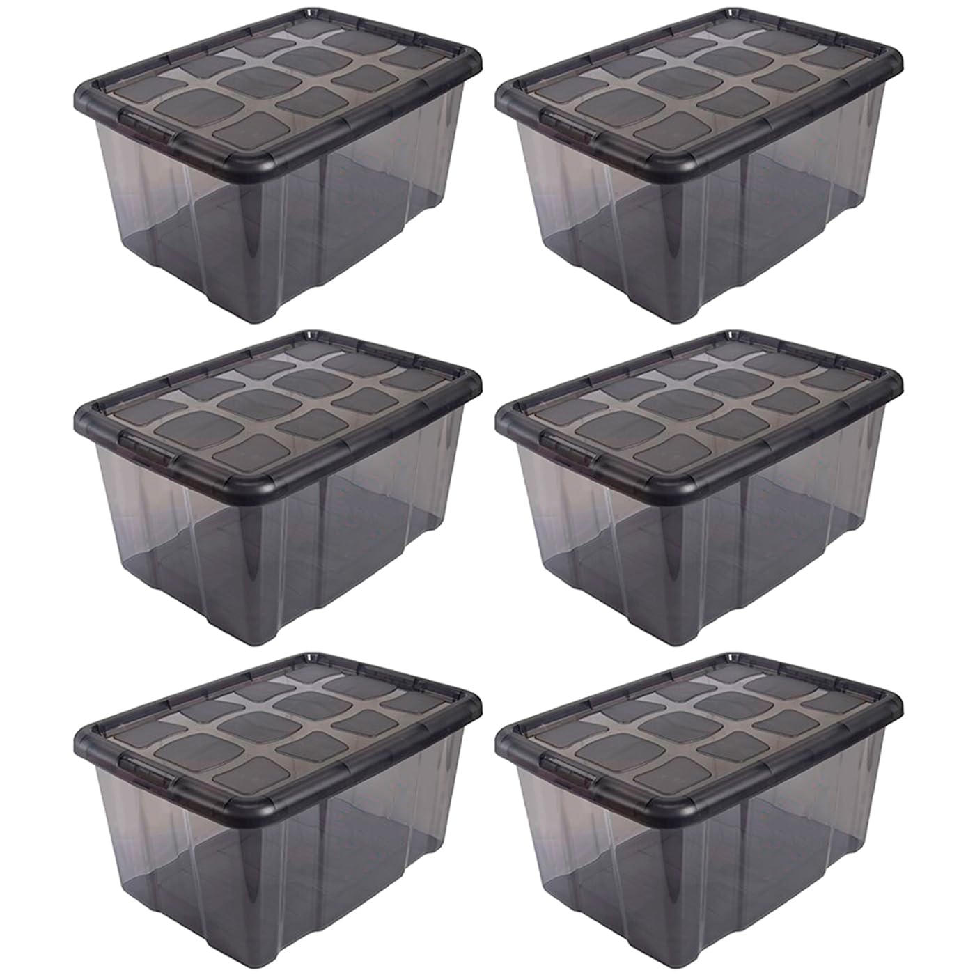 Tradineur - Pack de 6 Cajas de Almacenamiento - Fabricado en plástico - Contenedor para almacenar juguetes, Libros, ropa, mantas - N.º 18 (Gris Antracita) - 29,7 x 61,5 x 45 cm - 60 Litros