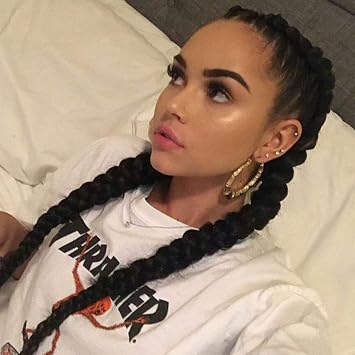 1B# Natural Black Long Double Braids Lace Wigs for Women Black Synthetic Braided Lace Front Wig Pre Plucked Natural Hairline Realistic Braid Wig Glueless Heat Resistant Fiber Cosplay Party 24inch